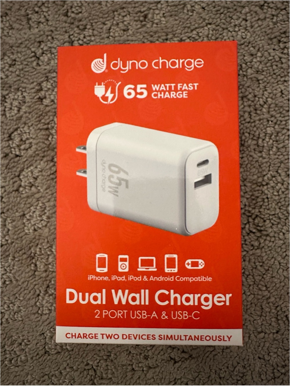 BRAND NEW Dyno Charge 65W Dual Wall Charger USB-C & USB-A Fast Charging Adapter